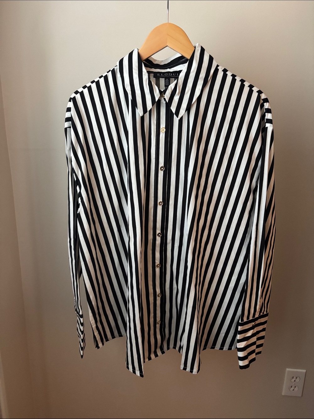 Eloquii Black and White Vertical Stripe Dress Shirt